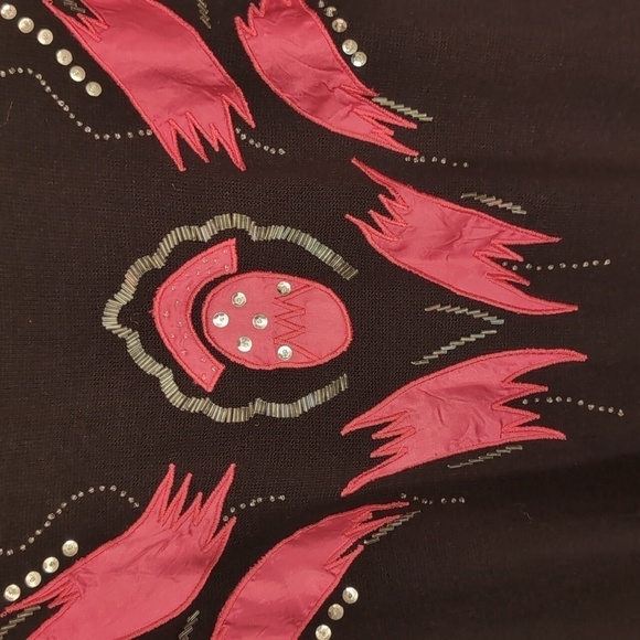 Vintage A'Milano Black Pink Ribbon Beaded Mock Neck Sweater Size Small - Picture 3 of 4